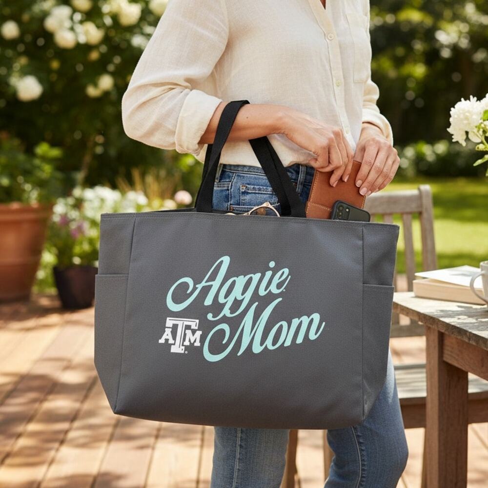 NWT CC Creations Texas A&M Aggie Mom Charcoal Canvas Tote Bag Official Licensed